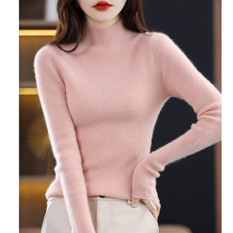 Women's Slim Mockneck Fine Knit Sweater with Extra Fine Rib Structure and Cashmere Look Mune Fashion