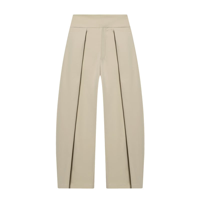 Women's Wide Pleated Jersey Pants with High Waist and Crease Mune Fashion