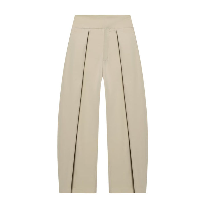 Women's Wide Pleated Jersey Pants with High Waist and Crease Mune Fashion