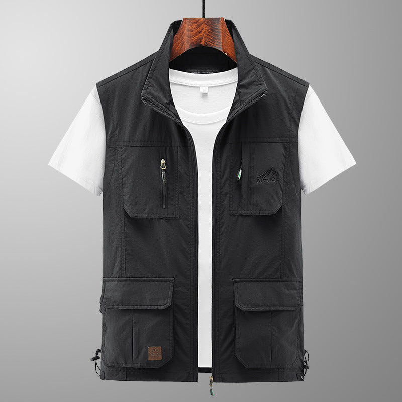 Men's Lightweight Utility Vest with Stand-Up Collar, Zipper Front and Multiple Zip Pockets Mune Fashion