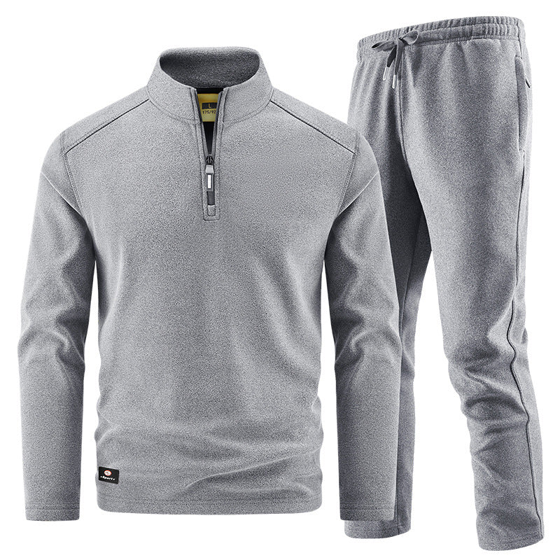 Men's Fleece Training Set with Stand-up Collar and Elastic Waistband Mune Fashion