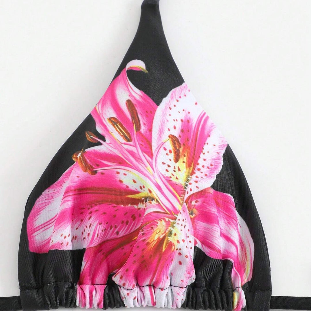 Women's bikini set with floral pattern and matching wrap skirt Mune Fashion