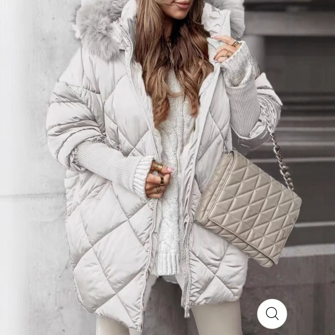 Women nan wide-cut quilted winter parka with hood faux fur trim and ribbed cuffs Mune Fashion