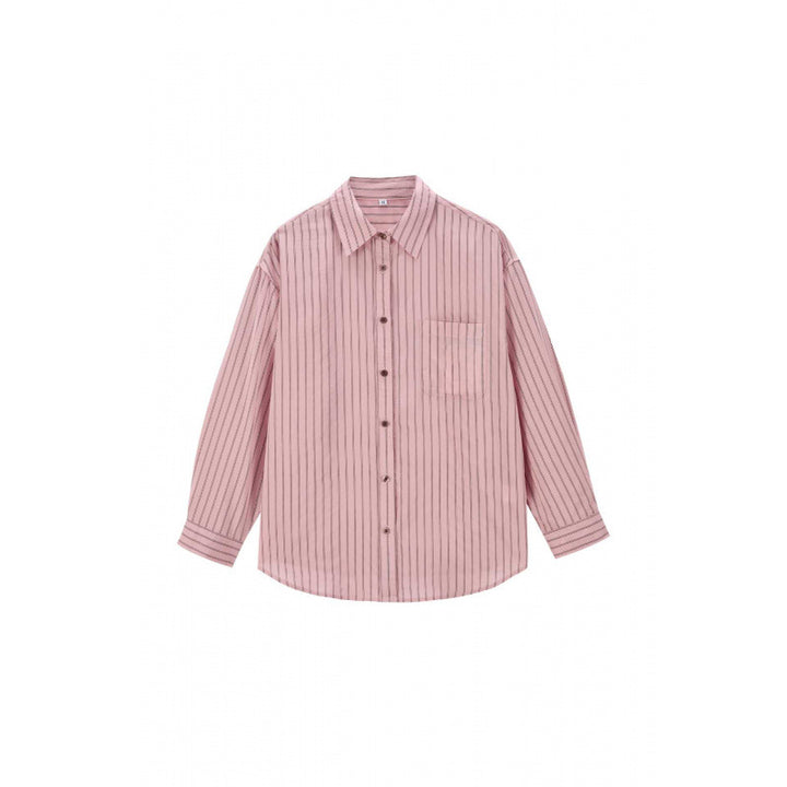 Women's loose-fitting striped oversized shirt with Kent collar, chest pocket, and elongated hem Mune Fashion