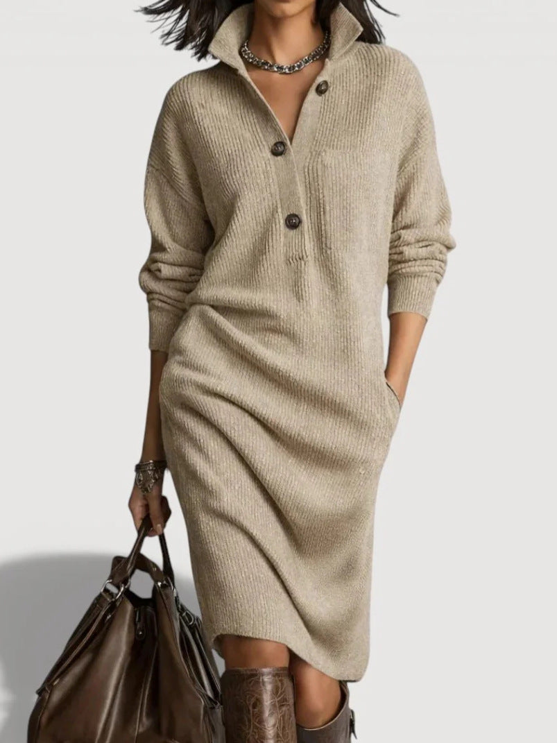 Women's Comfortable Knit Dress with Button Details