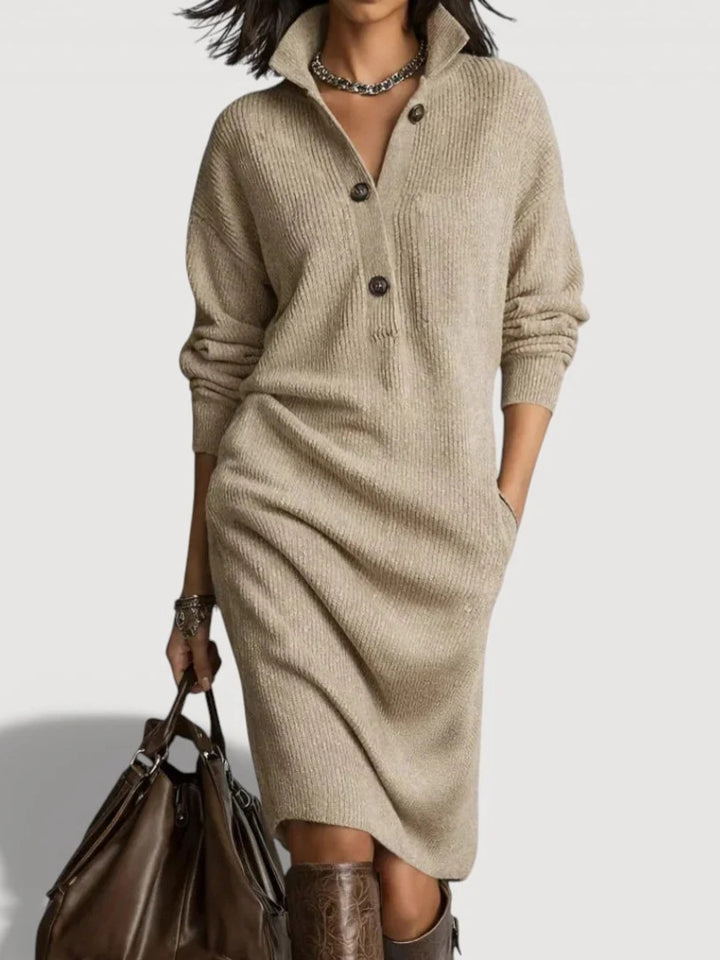 Women's Comfortable Knit Dress with Button Details