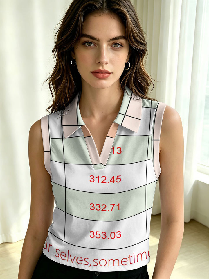 Women's sleeveless polo shirt crop top with V-neck, classic collar, and patriotic print Mune Fashion