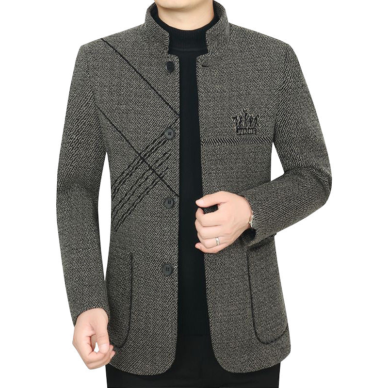 Men's Stand Collar Coat made of textured wool blend with slim silhouette Mune Fashion