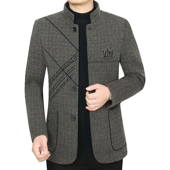 Men's Stand Collar Coat made of textured wool blend with slim silhouette Mune Fashion