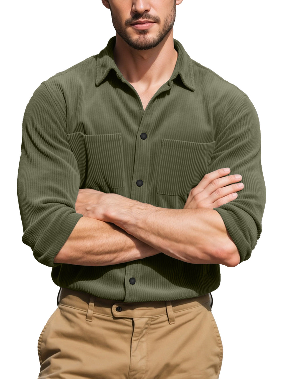 Men's textured casual overshirt with fine vertical ribbing, kent collar and patch chest pockets Mune Fashion