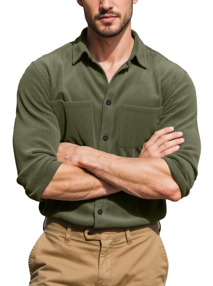 Men's textured casual overshirt with fine vertical ribbing, kent collar and patch chest pockets Mune Fashion