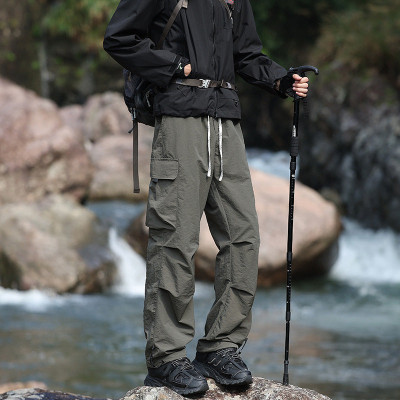 Men's Lightweight Technical Cargo Trekking Pants with Drawstring Waistband, Reinforced Hem Edges, and Adjustable Leg Opening Mune Fashion