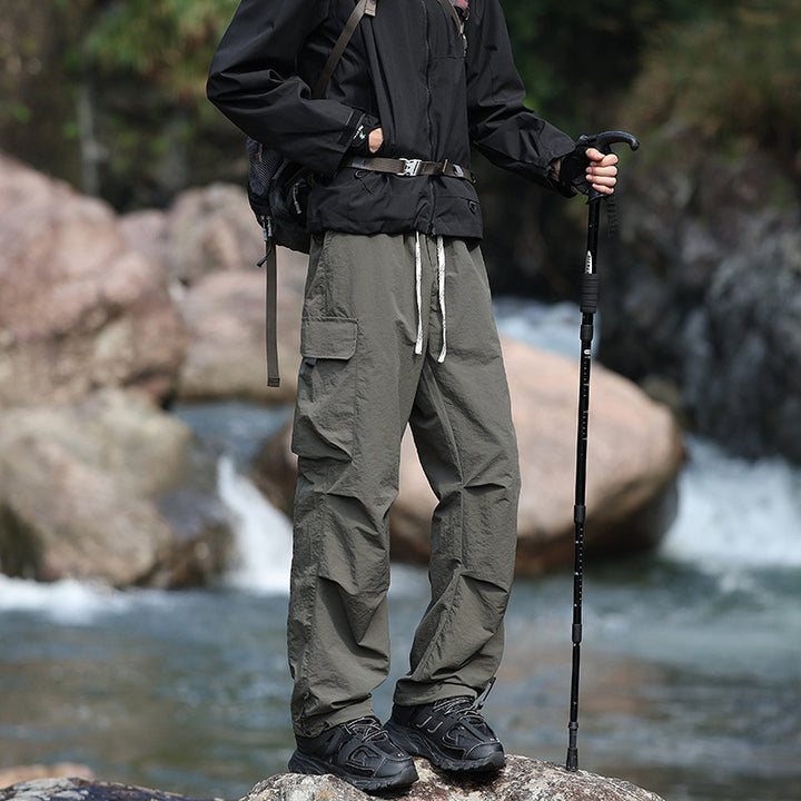 Men's Lightweight Technical Cargo Trekking Pants with Drawstring Waistband, Reinforced Hem Edges, and Adjustable Leg Opening Mune Fashion