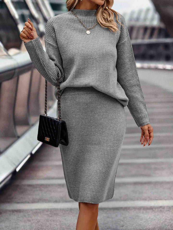 Women's knitted twinset with oversized sweater and knee-length pencil skirt Mune Fashion