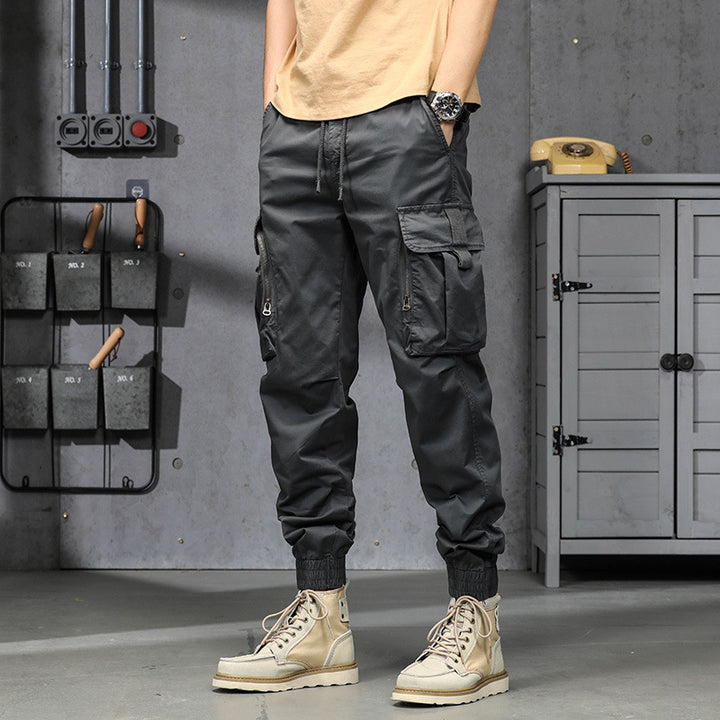 Men's Lightweight Tactical Cargo Jogging Pants with Drawstring Waist, Knee Panels, and Multifunctional Pockets Mune Fashion