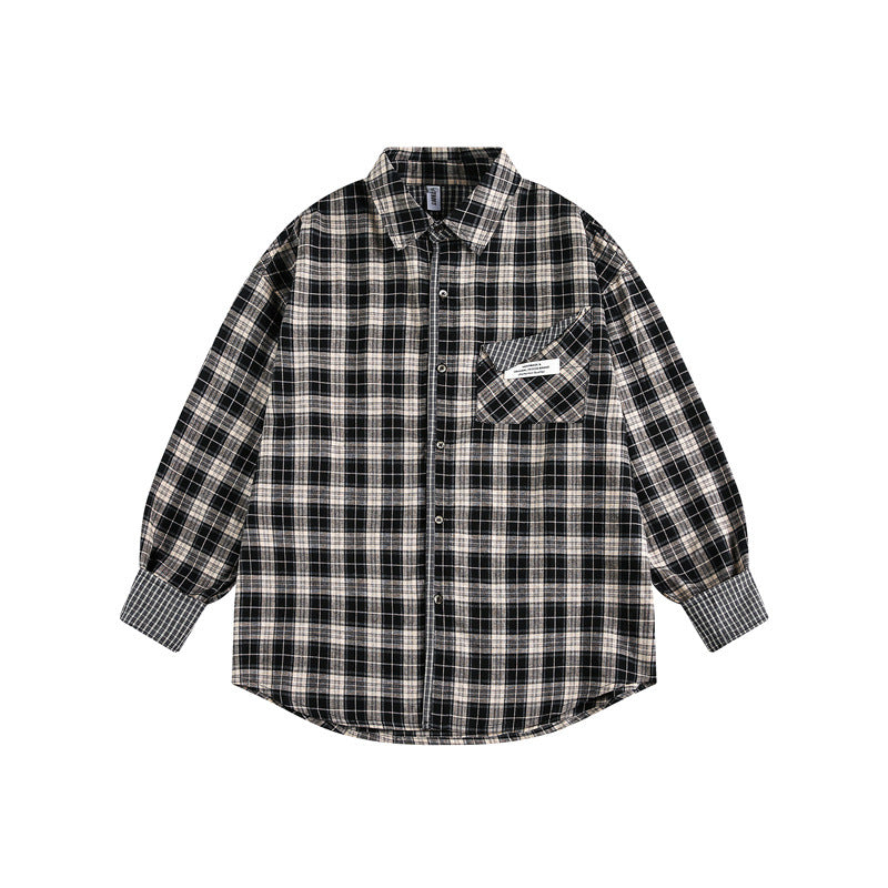 Unisex Oversize Shirt Jacket in Check Pattern with Asymmetric Chest Pocket and Contrast Cuffs Mune Fashion