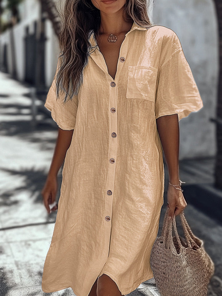 Women’s Linen Maxi Dress with Elegant Button Details Mune Fashion