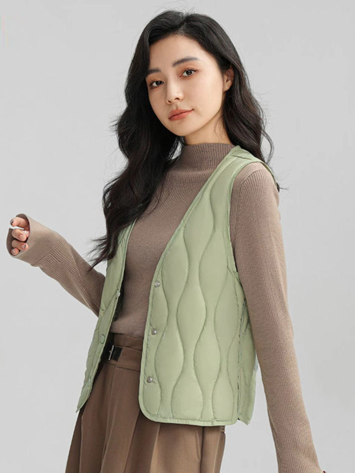 Women Long Quilted Thermal Vest with Ergonomic Wave Quilting Mune Fashion