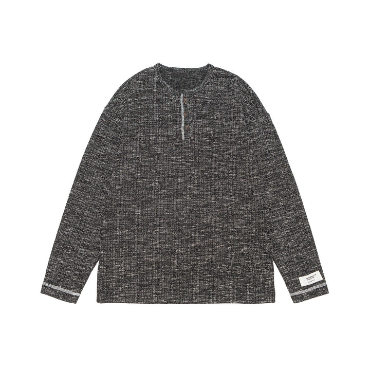 Unisex Ribbed Henley Sweater with Button Placket and Oversized Silhouette Mune Fashion