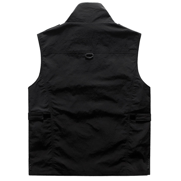 Men's Multifunctional Utility Vest with Multiple Pockets and Stand-Up Collar Mune Fashion