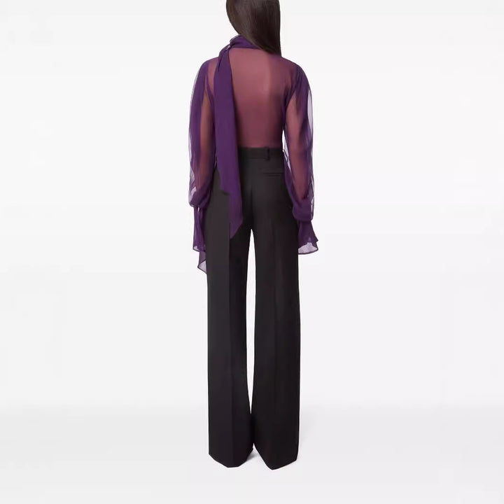 Ladies high-waisted wide pinstriped pants in tailoring style Mune Fashion