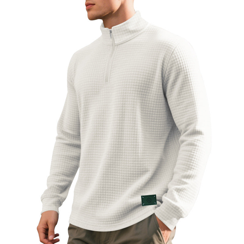 Men's nano lightweight waffle knit pullover with short collar zipper and rounded hem Mune Fashion