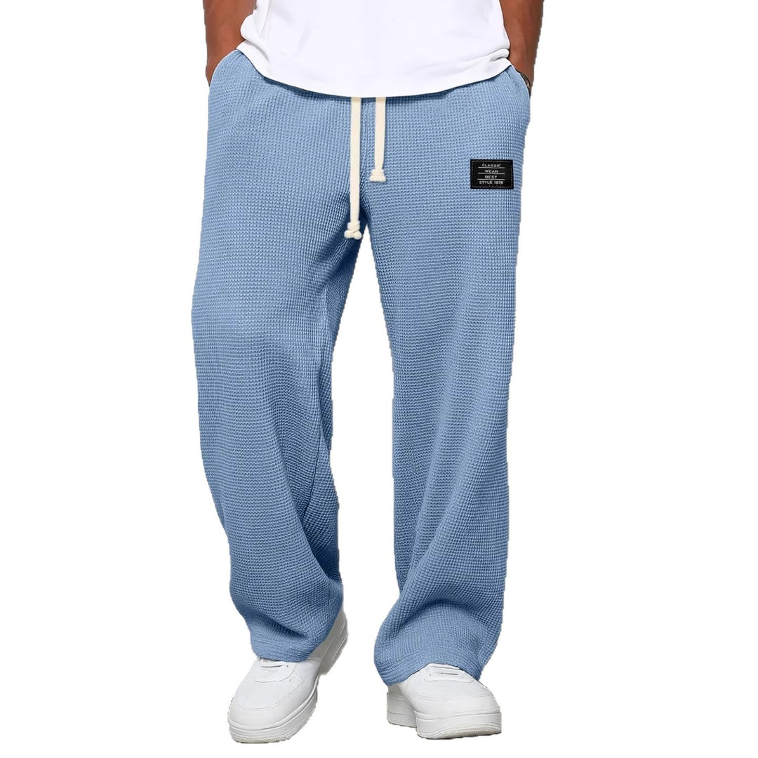 Men's casual waffle knit lounge pants with drawstring and straight cut Mune Fashion