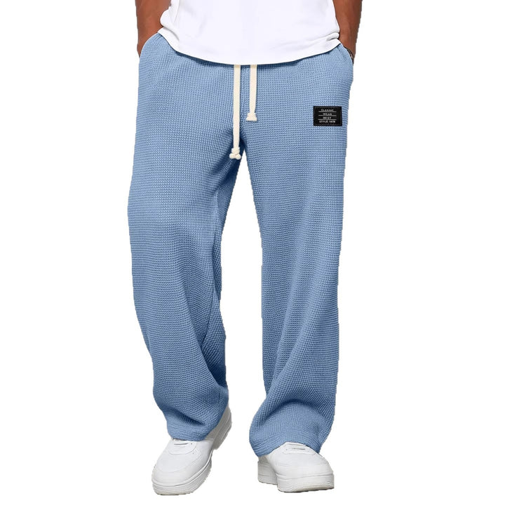 Men's casual waffle knit lounge pants with drawstring and straight cut Mune Fashion