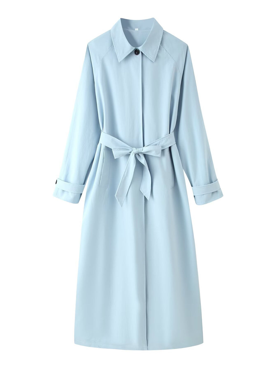 Women's Lightly Tailored Trench Coat with Concealed Button Placket and Tie Belt Mune Fashion