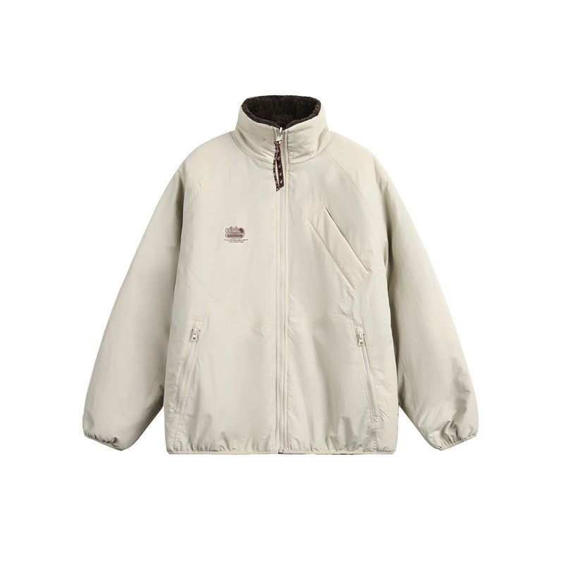 Unisex Oversize Teddy Fleece Jacket with Contrast Nylon Inserts and Stand-Up Collar Mune Fashion