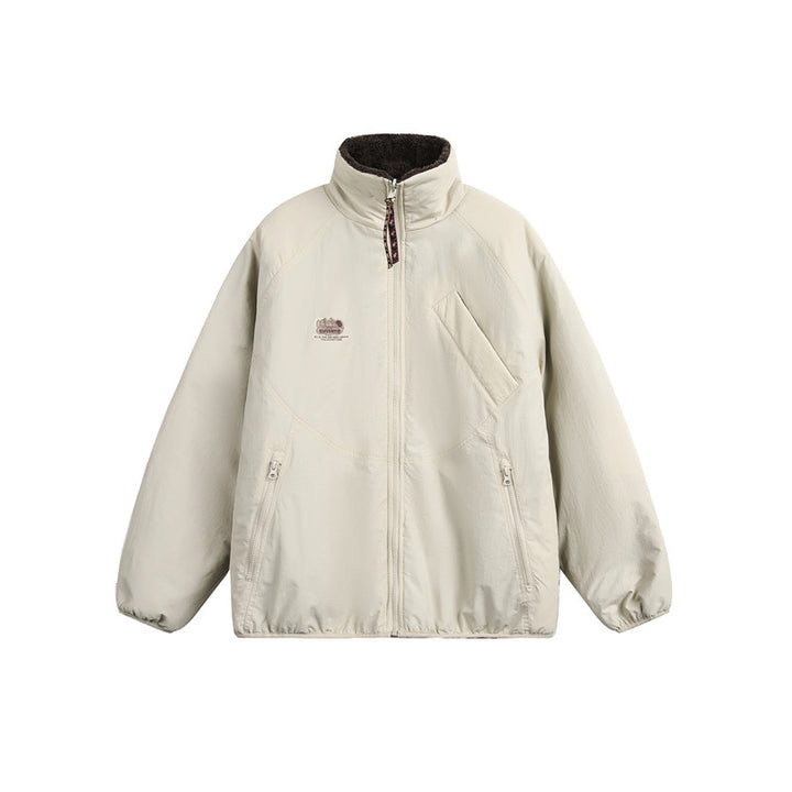 Unisex Oversize Teddy Fleece Jacket with Contrast Nylon Inserts and Stand-Up Collar Mune Fashion