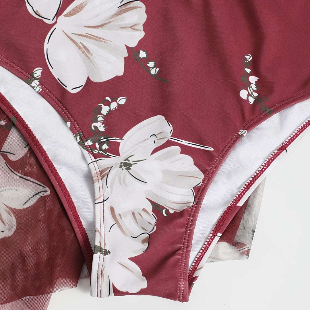 Women's Beach Dress with Floral Overlay Mune Fashion