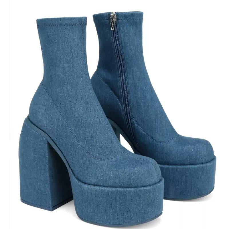 Ladies' platform ankle boots with high block heel, seamless stretch shaft, and durable outsole Mune Fashion