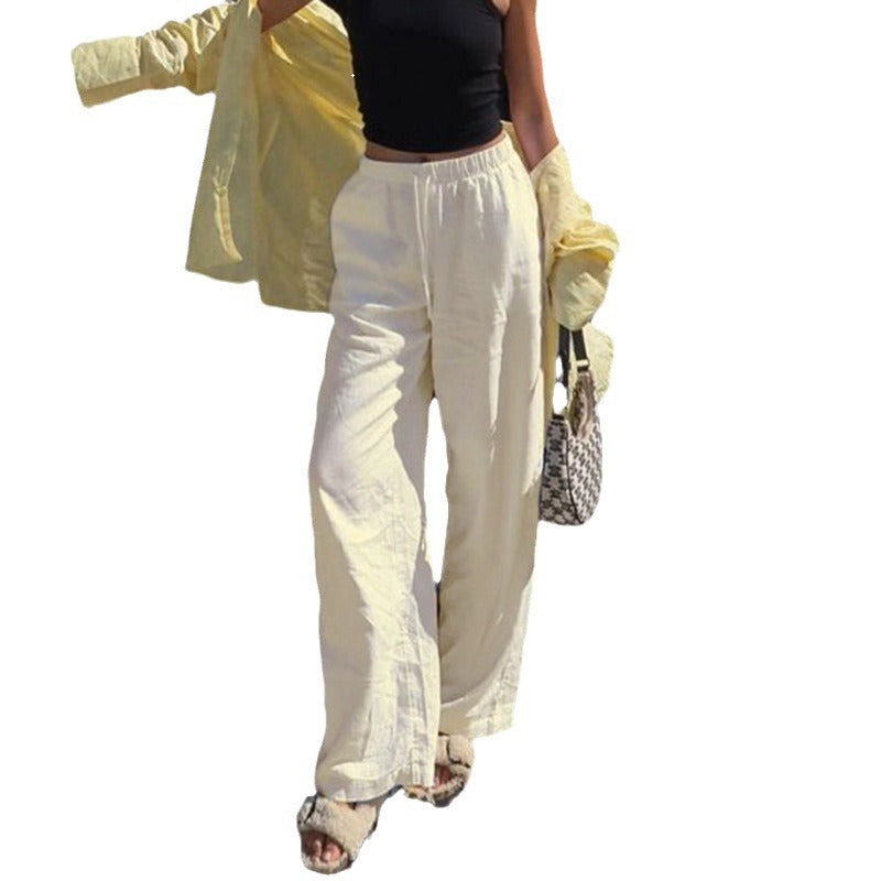 Women's wide jogging pants with high waistband, drawstring and palazzo silhouette Mune Fashion