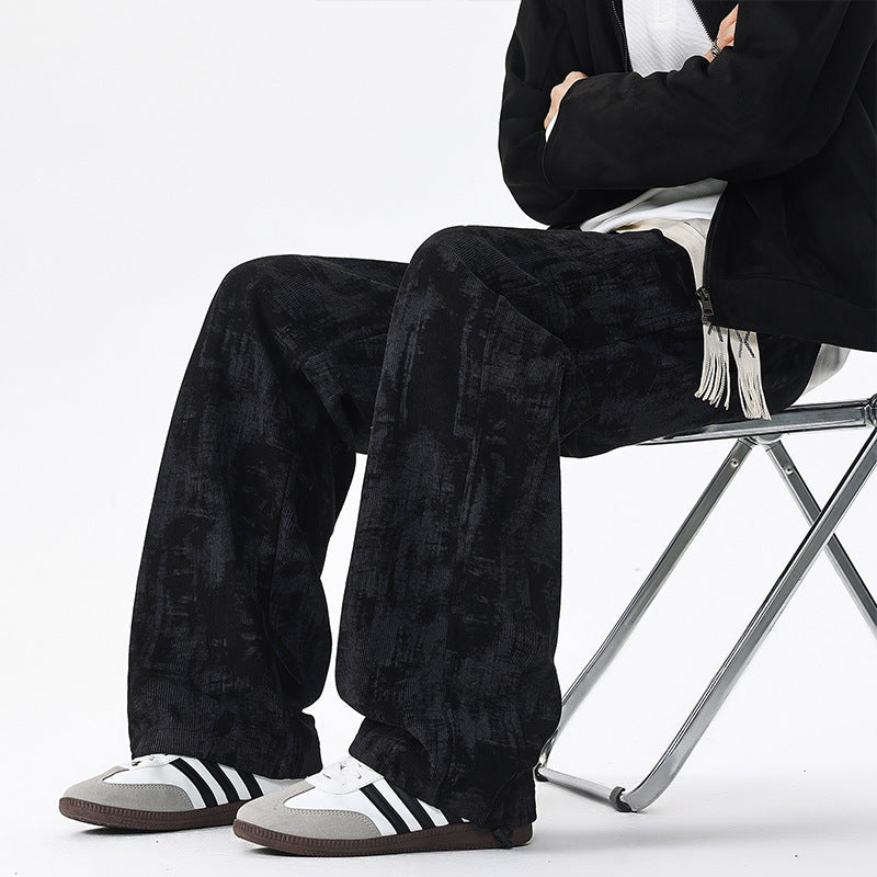 Men's Wide Cut Lounge Pants with Abstract Allover Print, Elastic Waistband and Drawstring Mune Fashion