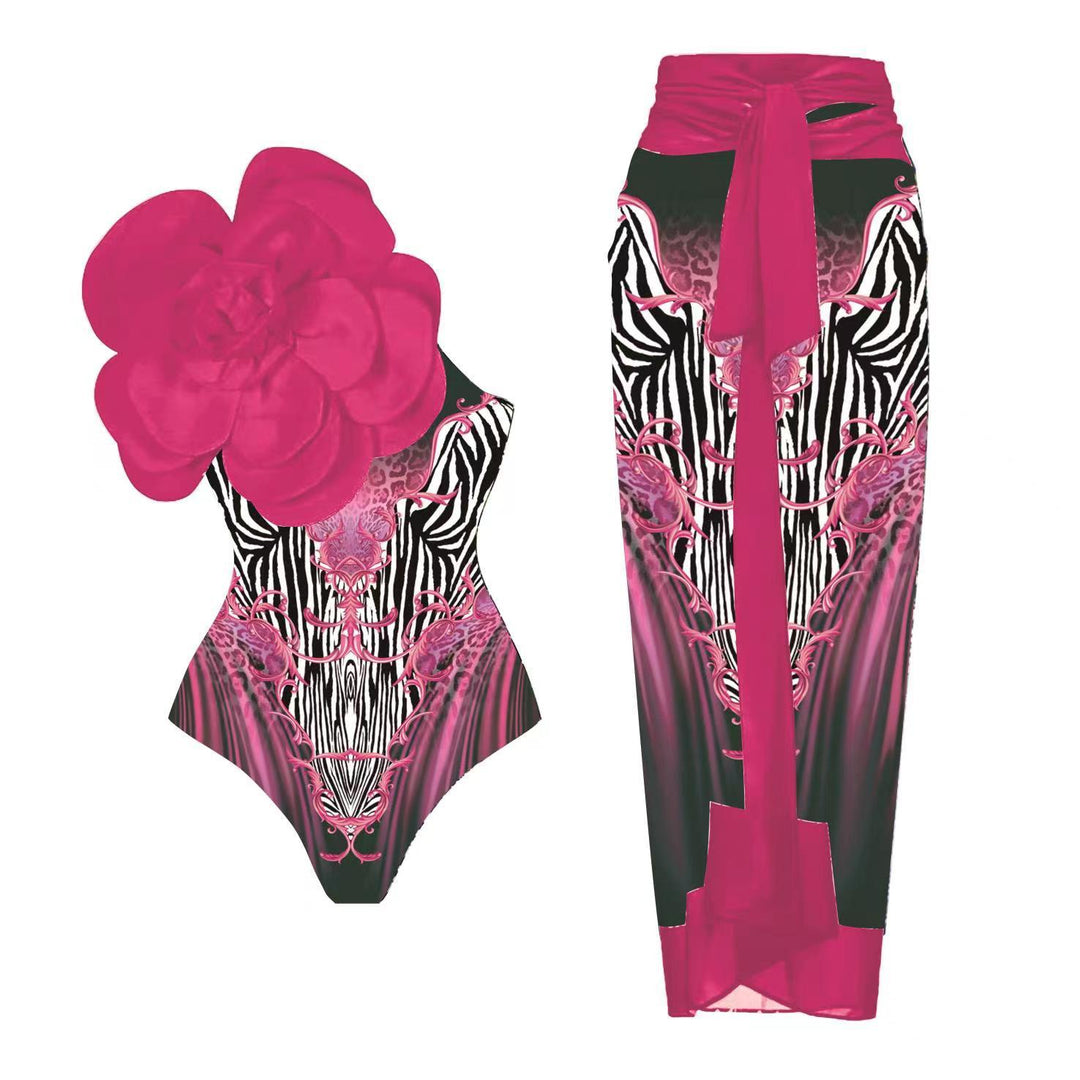 Women One-Sided Swimsuit with 3D Flower Applique Mune Fashion