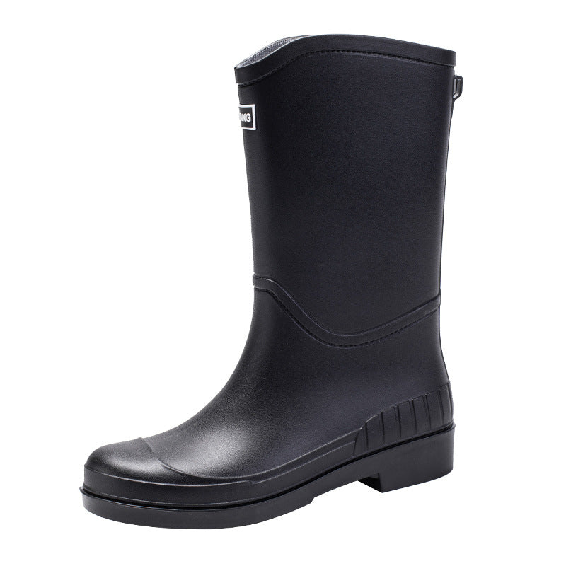 Women Medium High Waterproof Rubber Rain Boots with Non-Slip Tread Sole Mune Fashion