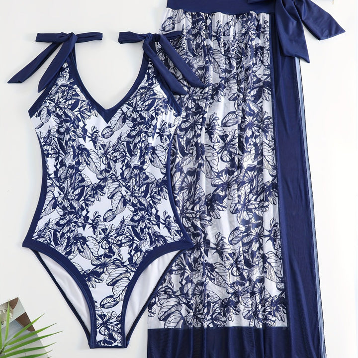 Women's One-Piece Swimsuit with Floral Overlay Mune Fashion