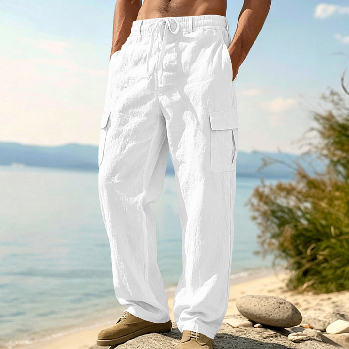 Men's cargo pants with drawstring, wide cut and patch pockets