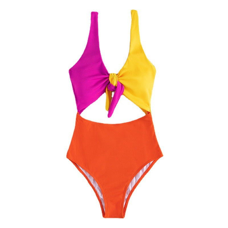Women's One-Piece Swimsuit with Knot-Style Top and High Cut Legs Mune Fashion
