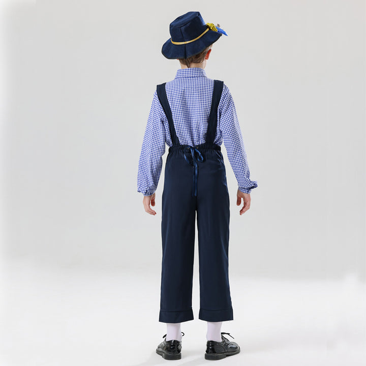 Men's nan embroidered children's traditional dungarees with adjustable straps and contrasting seams Mune Fashion