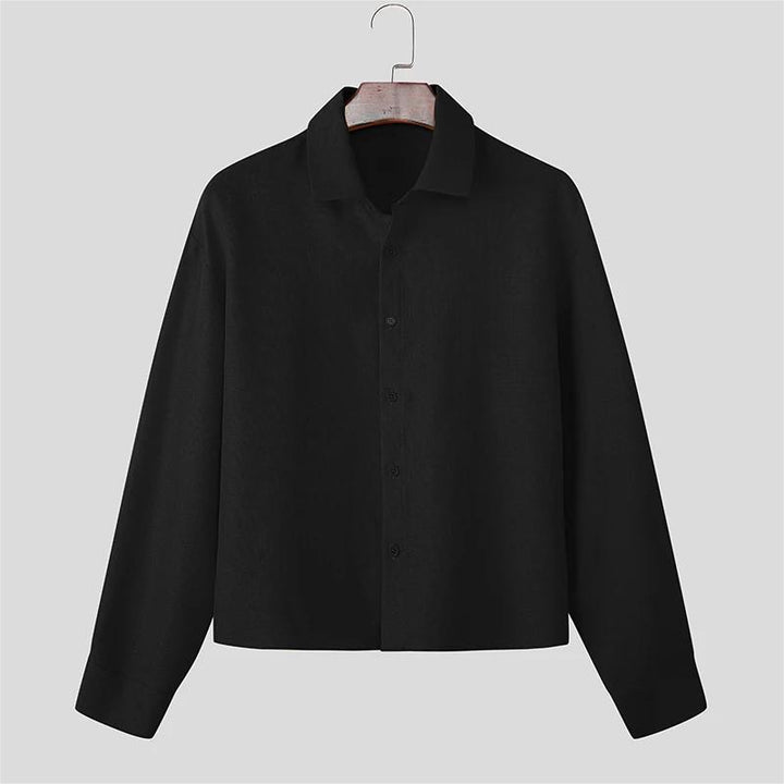Men's Long Sleeve Textured Linen-Cotton Shirt with Classic Kent Collar Mune Fashion