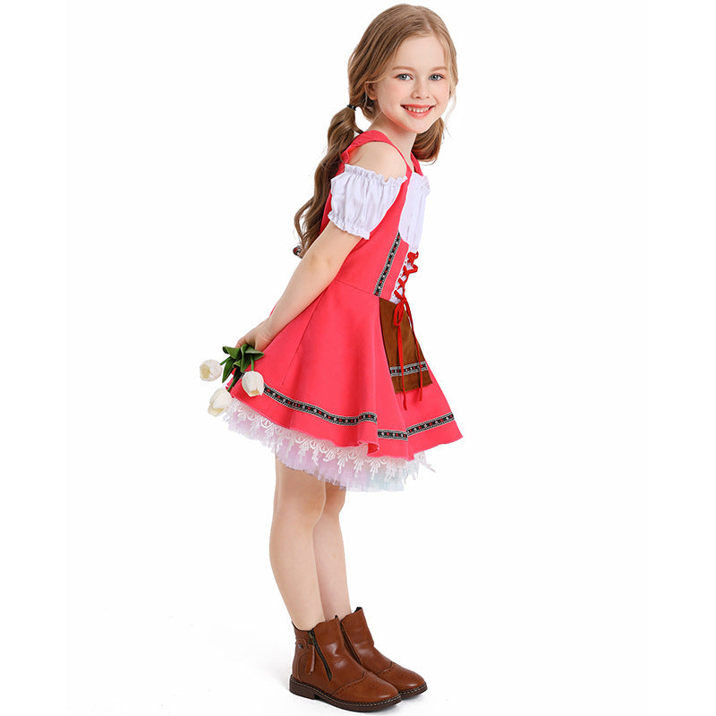 Ladies nan traditional children's dirndl with laced bodice, lace underskirt and decorative apron Mune Fashion
