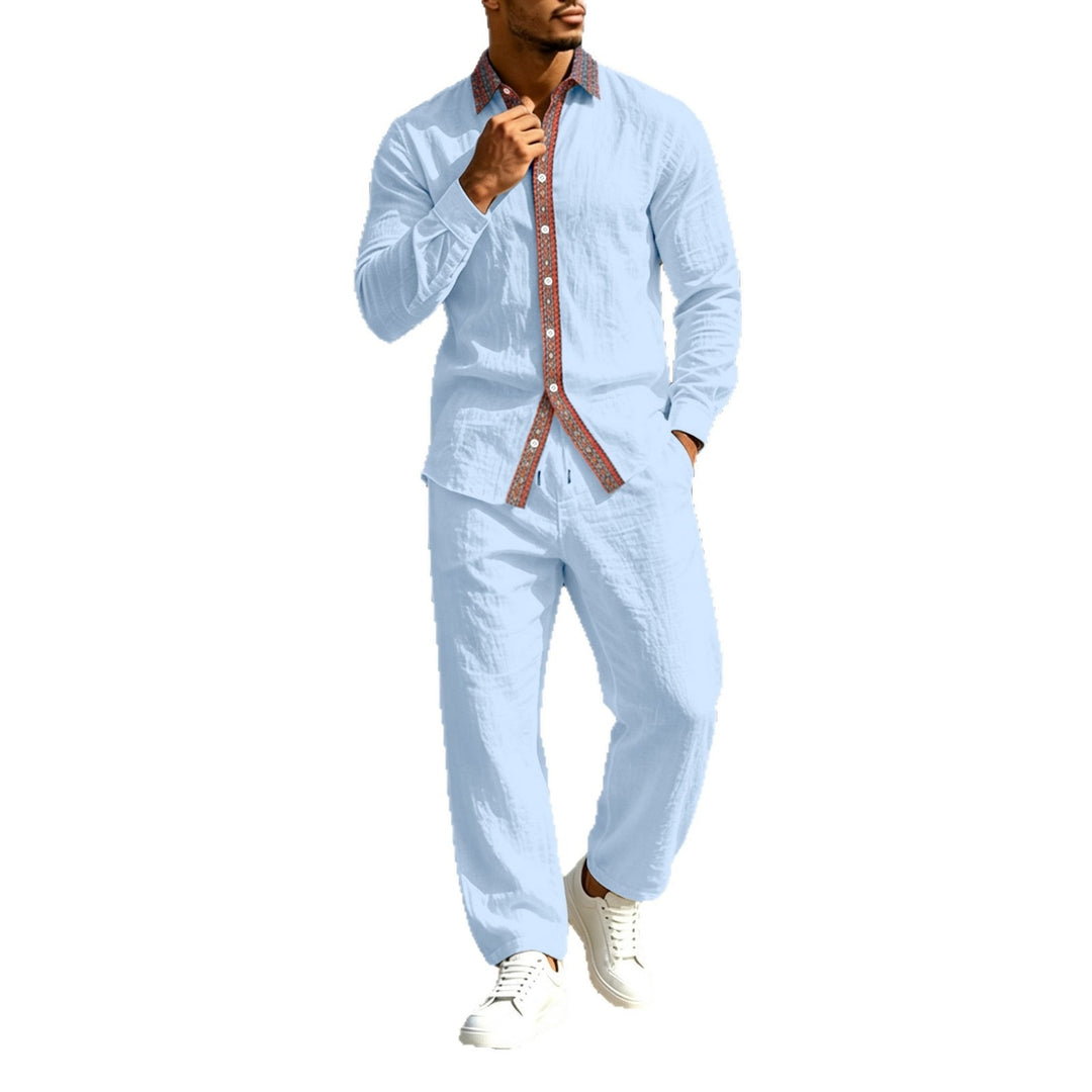 Men's linen shirt with contrast button placket and casual fit Mune Fashion