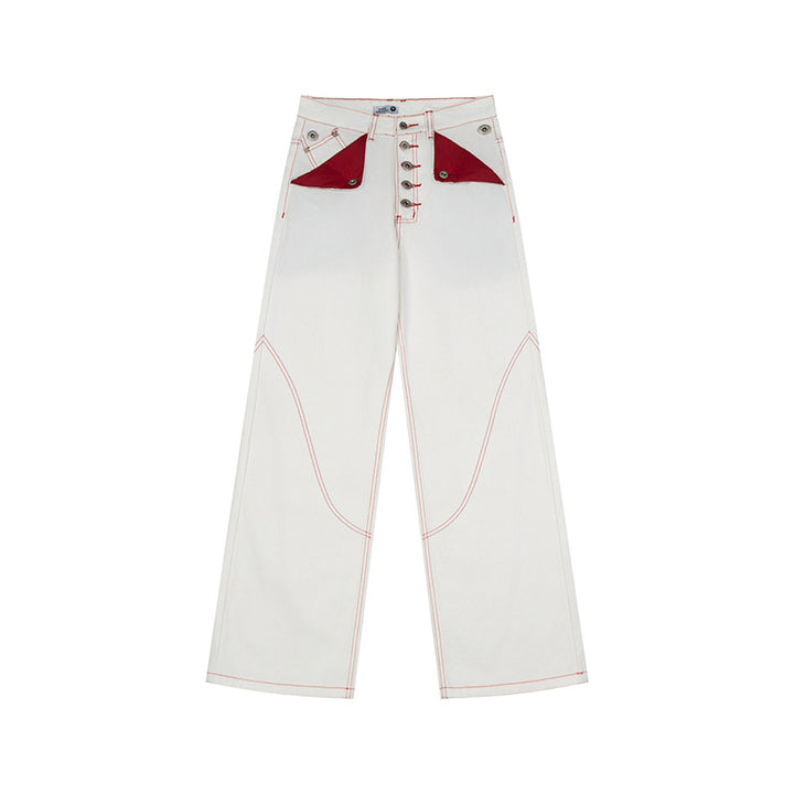 Women's High-Waist Wide-Leg Jeans with contrast pockets and decorative stitching Mune Fashion