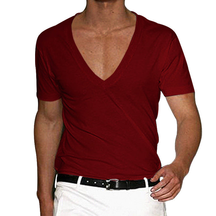 Men's tailored short-sleeve shirt with deep V-neck made of soft cotton-modal blend Mune Fashion