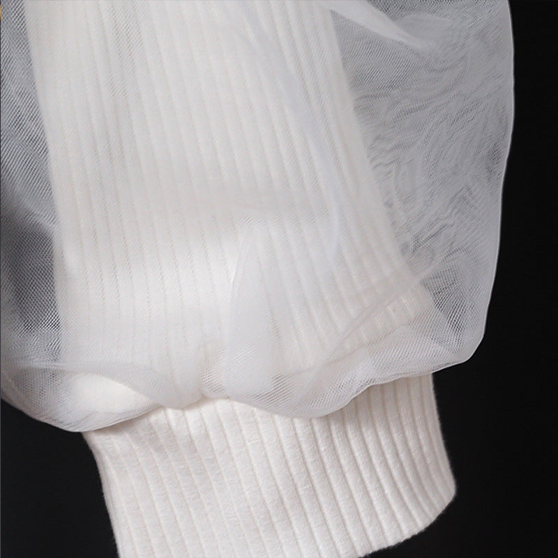 Girls fashionable blouse with elegant tulle sleeves and artistic lace decoration Mune Fashion