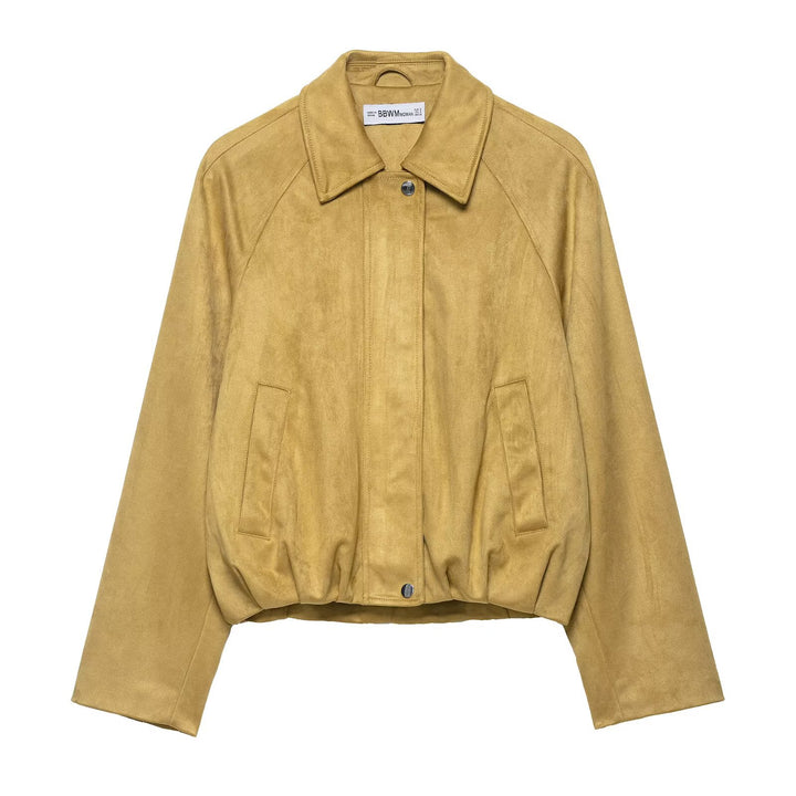 Women's short-cut suede look bomber jacket with raglan sleeves and elastic hem Mune Fashion