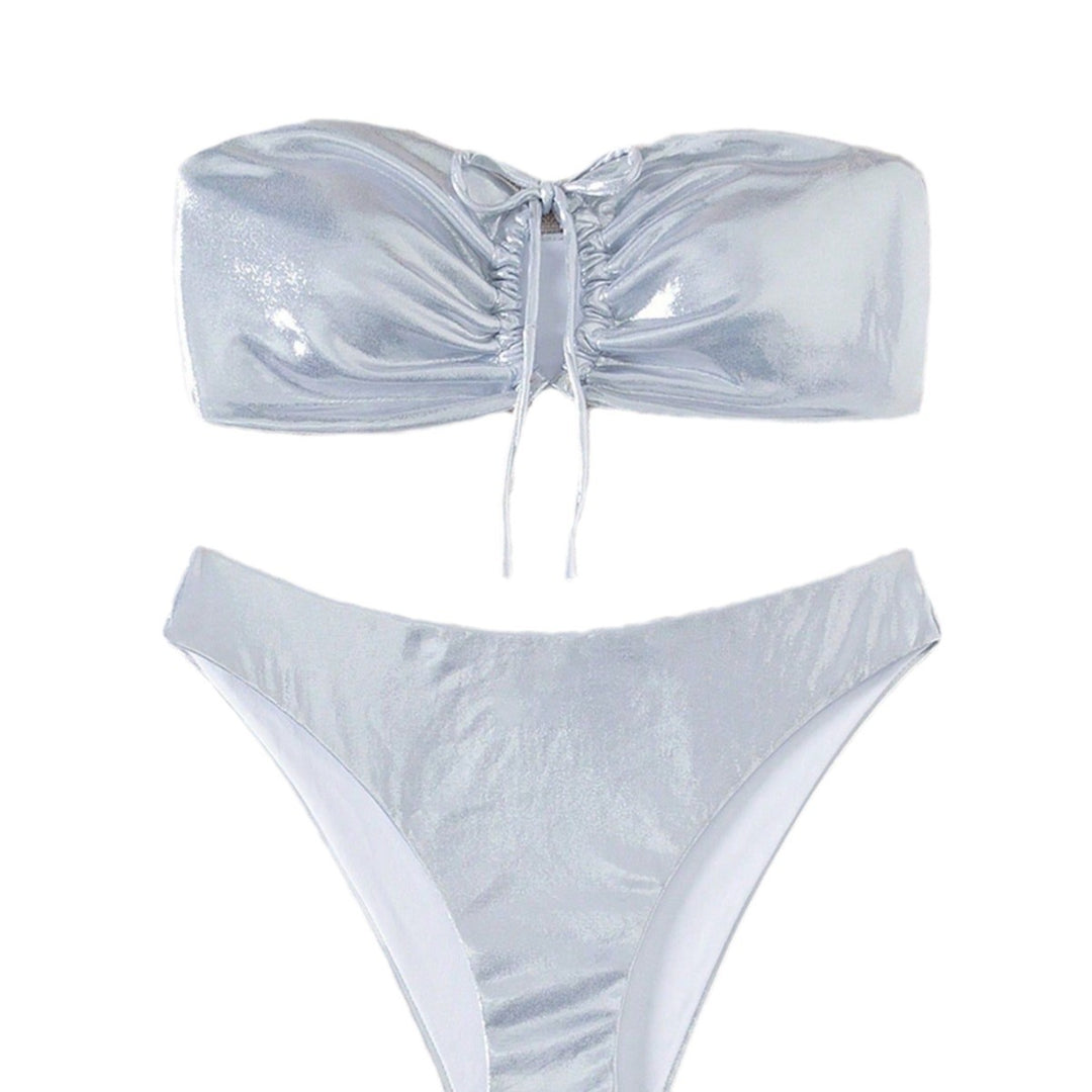 Women's bandeau bikini with shiny top and high leg cut Mune Fashion