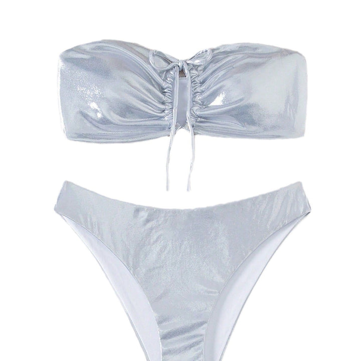 Women's bandeau bikini with shiny top and high leg cut Mune Fashion
